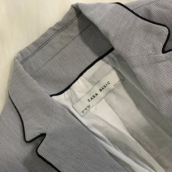 ZARA FULLY LINED JACKET | NARROW STRIPE PATTERNED BLAZER | RAILROAD STIPE | LINE - Picture 2 of 7